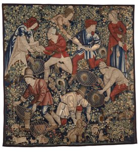 Tapeçaria representando camponeses a caçar coelhos com furões, Tournai, c.1450-75 (lã) de Flemish School