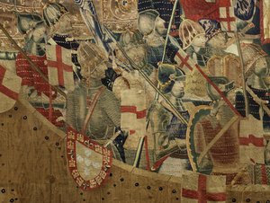 Tapeçaria mostrando as Conquistas de D. Afonso V de Portugal, Tournai. Detalhe. (Lã e seda). de Flemish School