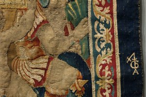 Tapeçaria mostrando as Conquistas de D. Afonso V de Portugal, Tournai. Detalhe. (Lã e seda). de Flemish School