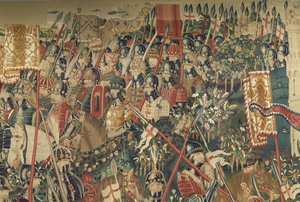 Tapeçaria mostrando as Conquistas de D. Afonso V de Portugal, Tournai. Detalhe. (Lã e seda). de Flemish School