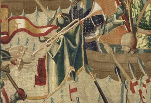 Tapeçaria mostrando as Conquistas do rei Alfonso V de Portugal (Conquistas de Alfonso V de Portugal), Tournai. Detalhe. (Lã e seda) de Flemish School