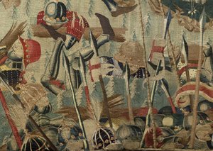 Tapeçaria mostrando as Conquistas do rei Alfonso V de Portugal (Conquistas de Alfonso V de Portugal), Tournai. Detalhe. (Lã e seda) de Flemish School