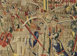 Tapeçaria mostrando as Conquistas de D. Afonso V de Portugal, Tournai. Detalhe. (Lã e seda). de Flemish School