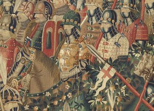 Tapeçaria mostrando as Conquistas de D. Afonso V de Portugal, Tournai. Detalhe. (Lã e seda). de Flemish School