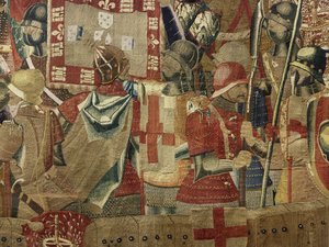 Tapeçaria mostrando as Conquistas de D. Afonso V de Portugal, Tournai. Detalhe. (Lã e seda). de Flemish School