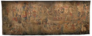 Tapeçaria mostrando as Conquistas de D. Afonso V de Portugal, Tournai. Detalhe. (Lã e seda). de Flemish School