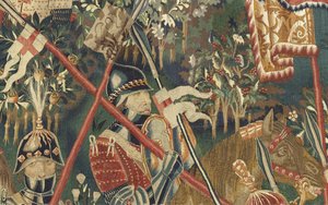 Tapeçaria mostrando as Conquistas de D. Afonso V de Portugal, Tournai. Detalhe. (Lã e seda). de Flemish School