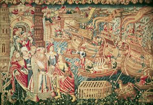 A chegada de Vasco da Gama (c.1469-1524) em Calcutá, 20 de maio de 1498 de Flemish School