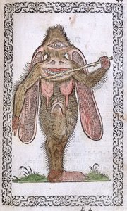 O Cyclops, a partir de quase todos os países de pessoas e postura moderna e uma estátua por Jean Sluperji, Antuérpia, 1572 (woodcut da cor) de Flemish School