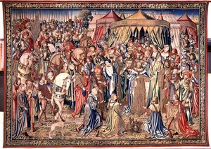 A Apresentação da Insígnia Real, Tapeçaria de David e Betsabá, c.1510-15 (tapeçaria) de Flemish School