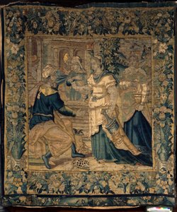 As colecções universitárias. A tapeçaria flamenga. As filhas de Jethro contam ao seu pai sobre o encontro com Moisés. Oudenaarde. Ca 1550. de Flemish School