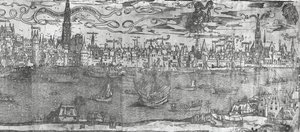 Vista, de, porto antuérpia, detalhe, de, a, direita, seção, 1515-50 de Flemish School