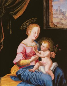 Virgem e criança com a fuga para o Egito de Flemish School