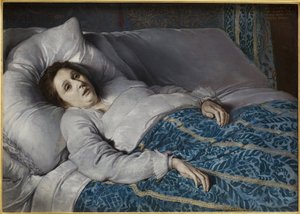 Uma jovem no seu leito de morte. Pintura anónima, óleo sobre tela.