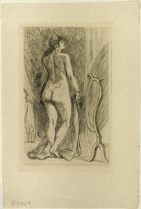 Mulher em pé com uma pele de Félicien Rops