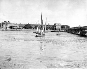 Vista do quartel com vista para o Nilo, perto da ponte de Kasr, no Cairo, no Egipto de Félix Bonfils