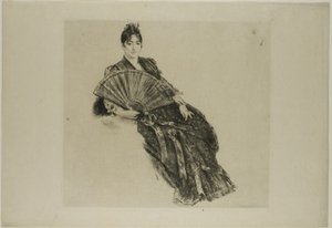Mulher com uma ventoinha de Félix Henri Bracquemond