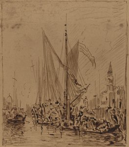 Barcos e gôndolas antes da Piazza San Marco de Félix Ziem