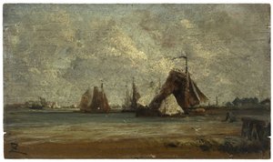 Barcos de pesca, ca. 1852 (óleo sobre madeira) de Félix Ziem