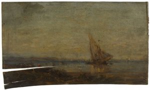 Em frente de Martigues, a vela amarela, ca. 1875 (óleo sobre madeira) de Félix Ziem