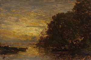 O Sena em Billancourt, ao pôr do sol, 2ª metade do século XIX (óleo sobre madeira) de Félix Ziem