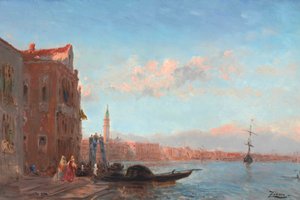 Figuras saindo de um palácio, Canal della Grazia de Félix Ziem