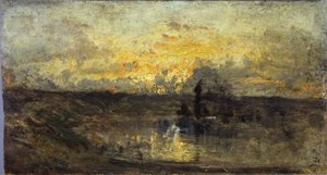 Volta do rio (frente); três estudos (verso), entre 1850 e 1860 (óleo sobre madeira) de Félix Ziem