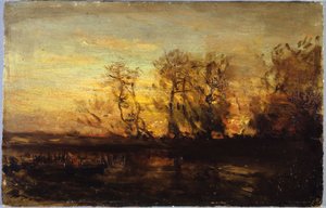 Pôr do sol, entre 1850 e 1860 (óleo sobre cartão sobre madeira) de Félix Ziem