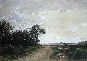 A floresta de Fontainebleau, perto de Barbizon (wc no papel) de Félix Ziem