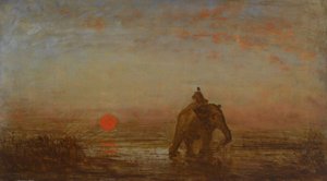 O elefante, 2ª metade do século XIX (óleo sobre madeira) de Félix Ziem