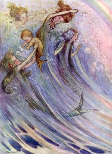 Sereias a brincar (litografia a cores) de Flora White
