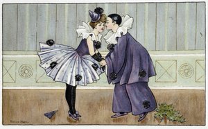 Pierrot e Colombine - sobremesa por Florence Hardy, deb. século XX