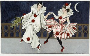 Pierrot e Colombine dançando ao luar - sobremesa por Florence Hardy, deb. Século XX