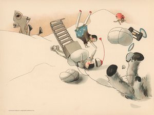 Ilustração para as aventuras polares de Golliwoggs de Florence K. Upton