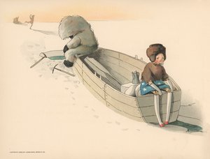 Ilustração para as aventuras polares de Golliwoggs de Florence K. Upton