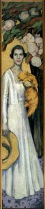 Retrato de Emily MacFadden com o seu gato (óleo sobre tela) de Florence Lundborg