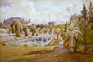Uma Vista do Jardim de um Chateau em França (aguarela sobre papel) de Florence Vincent Robinson