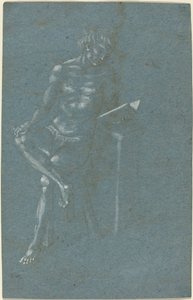 Um jovem sentado em um banquinho lendo um livro (reto); A Queda do Homem (um fragmento da parte inferior) (verso) de Florentine 15th Century