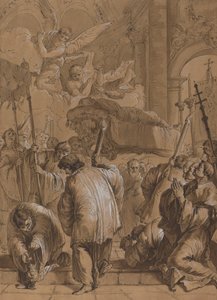 Cortejo fúnebre de um santo com anjos