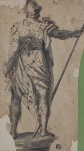 Estátua de um guerreiro de pé, a partir da retaguarda de Follower of Francesco Salviati
