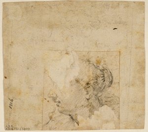 Cabeça Feminina de Perfil à Esquerda; Esboço de Árvores e Edifícios de Follower of Jacopo Bassano