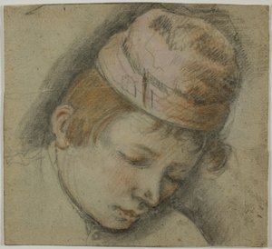 Chefe da Juventude em um boné rosa de Follower of Jacopo Bassano