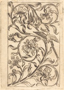 Ornamento de videira com dois pássaros de Follower of Master of the Playing Cards