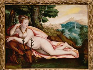Diane de Poitiers, amante de Henrique II, rei de França, como Deusa Diana (pintura sobre tela)