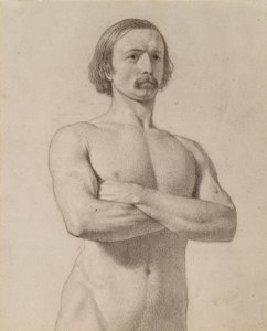Estudo acadêmico nu, meio comprimento com bigode e braços cruzados, 1849