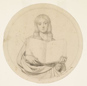 Wycliffe lendo sua tradução da Bíblia - Estudo de uma jovem representante da fé protestante de Ford Madox Brown