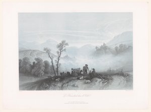 Pastores com vacas e ovelhas num vale enevoado
Le Brouillard dans la Vallée (título sobre o objecto) de Fortuné Ferogio