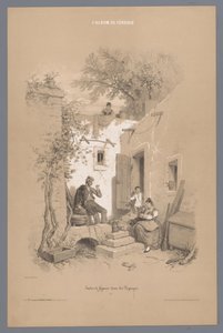 Pais com filhos na sua casa de aldeia
Estudos de figuras numa paisagem (título da série)
L