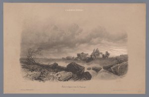 Viajantes e vacas por um córrego em uma paisagem Estudos de figuras em uma paisagem (título da série) L