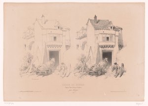 O cargueiro com cavalo e carroça descansa num portão
Curso de desenho com estudos de paisagens, animais e detalhes (título da série)
Cours de dessin. Paga, figuras, animaux, acessórios, par Férogio (título da série sobre o objecto)
